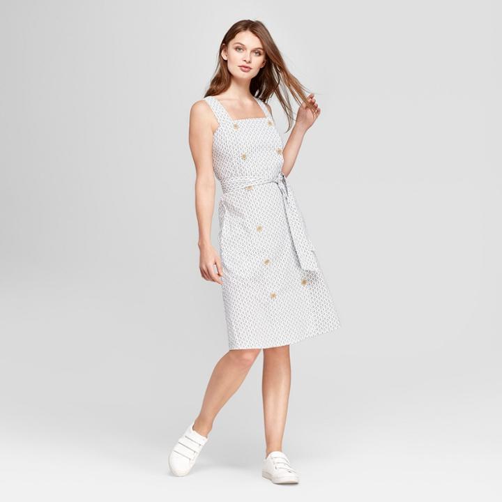 Women's Geo Print Sleeveless Apron Dress - A New Day Cream