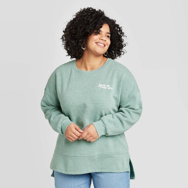 Women's Plus Size Crewneck Fleece Tunic Sweatshirt - Universal Thread Teal 1x, Women's, Size:
