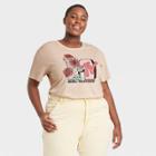 Women's Mtv Plus Size Floral Print Short Sleeve Graphic T-shirt - Taupe