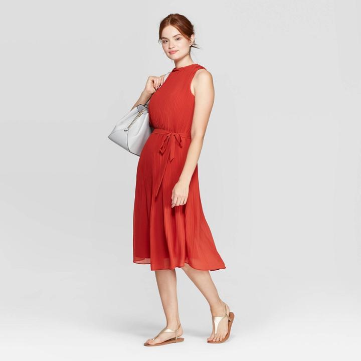 Women's Sleeveless Round Neck Maxi A Line Dress - A New Day Rust