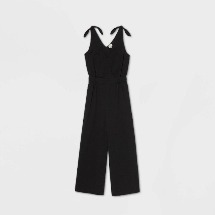 Women's Sleeveless Seersucker Jumpsuit - A New Day Black