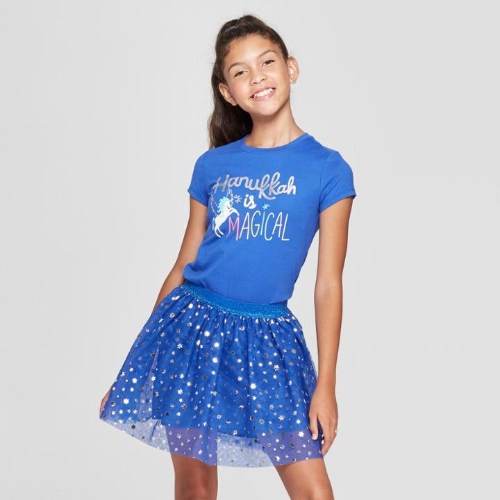 Girls' Short Sleeve Hanukkah Is Magical Graphic T-shirt - Cat & Jack Blue