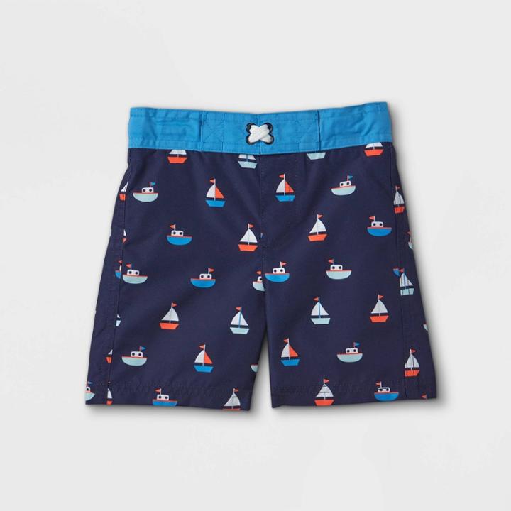 Toddler Boys' Boat Print Swim Trunks - Cat & Jack Navy