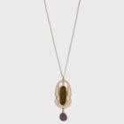 Semi-precious Lemon Green Agate And Lilac Lepidolite With Worn Gold Pendant Necklace - Universal Thread