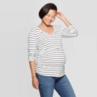 Maternity Striped Long Sleeve Scoop Neck Shirred T-shirt - Isabel Maternity By Ingrid & Isabel Black/white