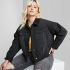 Women's Plus Size Cropped Sherpa Lined Denim Jacket - Wild Fable Black