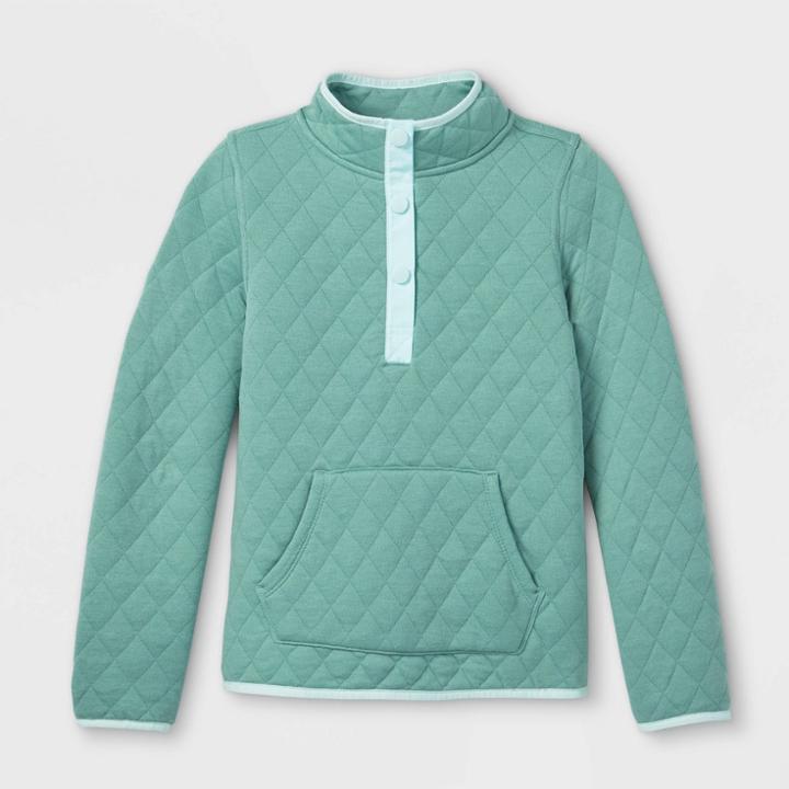 Girls' Quilted Pullover Sweatshirt - Cat & Jack Ocean Green