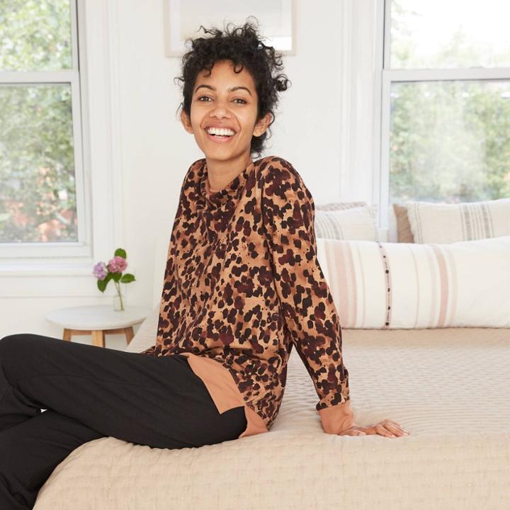 Women's Tortoise Print Beautifully Soft Fleece Lounge Tunic Sweatshirt - Stars Above Brown Xs, Brown/green
