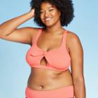 Women's Plus Size Ribbed Front Tie Bikini Top - Xhilaration Coral 14w, Women's, Pink