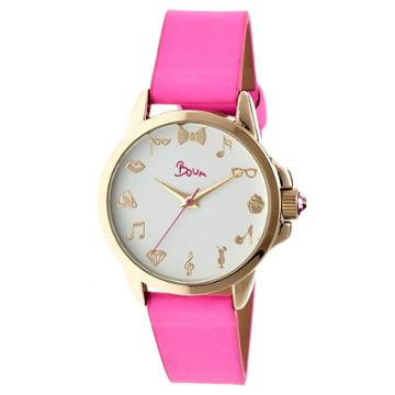 Women's Boum Rendezvous Synthetic Leather Strap Watch- Hot Pink