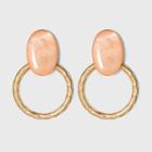 Shell And Hammered Metal Open Circle Drop Earrings - A New Day Pastel Peach