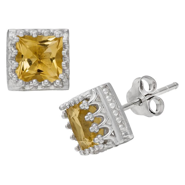 2 4/7 Tcw Tiara Sterling Silver Princess-cut Citrine Crown Earrings, Citrine/silver