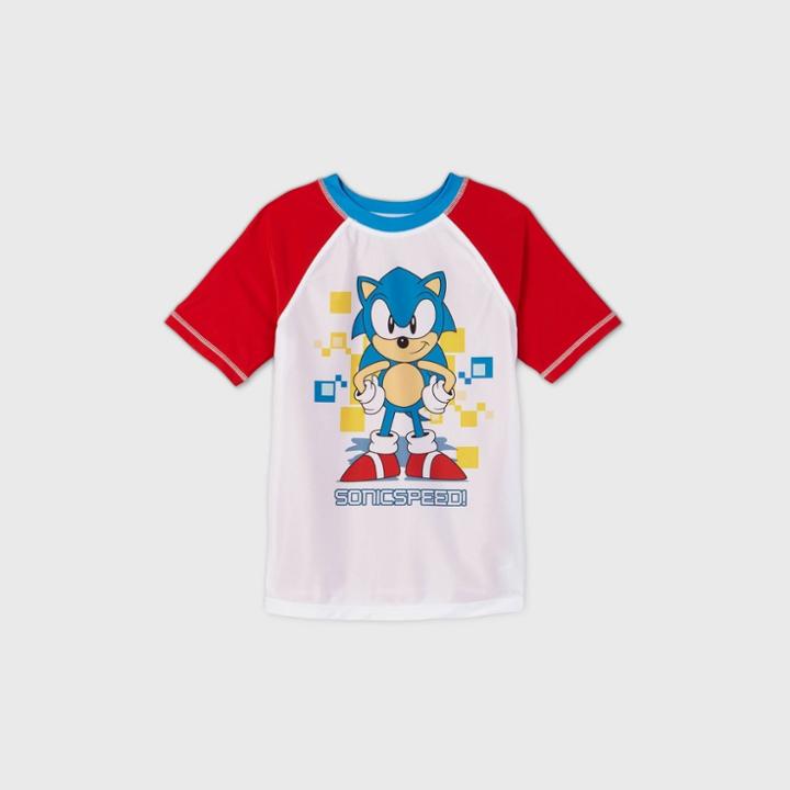 Boys' Sonic The Hedgehog Rash Guard Swim Shirt - White