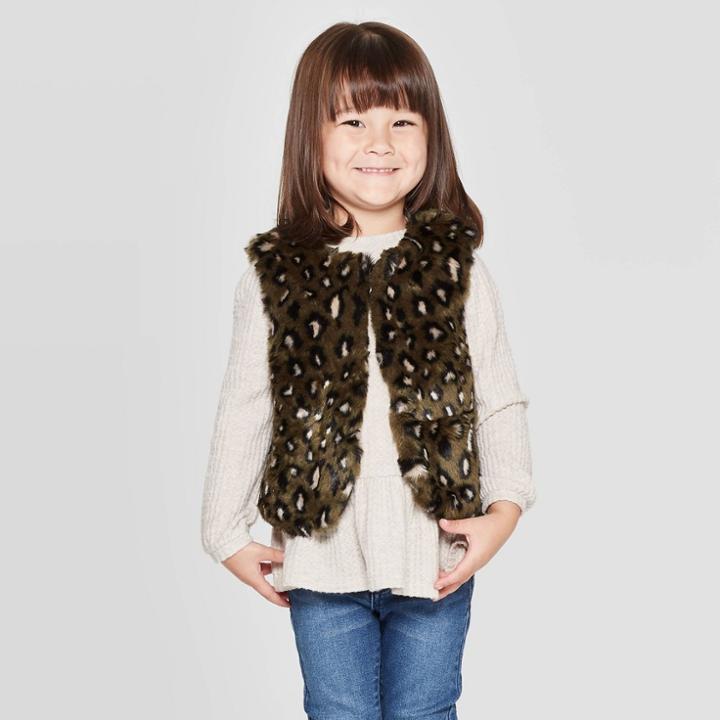 Toddler Girls' Faux Fur Vest - Cat & Jack Green