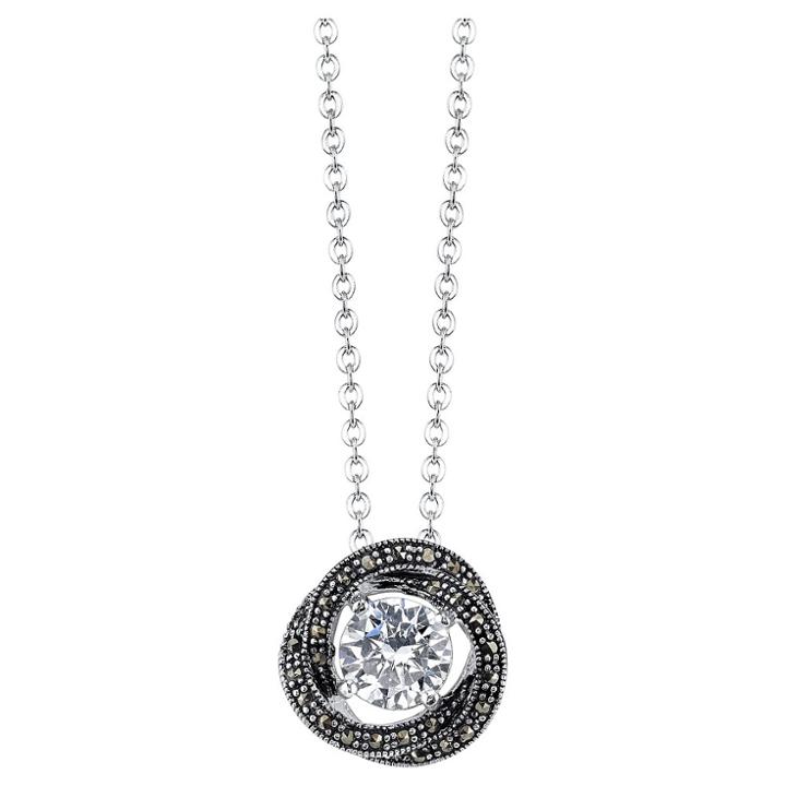 Target Silver Plated Marcasite And Cubic Zirconia Twist Round Slide Pendant - 18.6, Girl's, Silver/clear/grey
