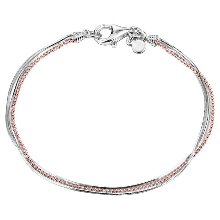 Prime Art & Jewel 14k Rose Gold Plated Sterling Silver 2-tone Layered Bracelet,