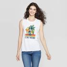 Women's Disney Scoop Neck Mickey Mouse With Surfboard Tank Top - White
