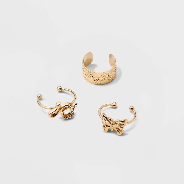 Butterfly And Daisy Snake Charm Toe Ring Set 3pc - Wild Fable Gold