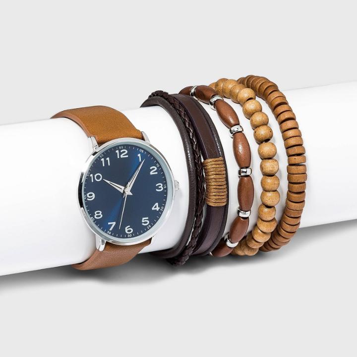 Men's Watch Set With Accessories - Goodfellow & Co Tan/blue