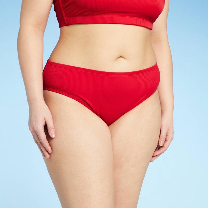 Juniors' Plus Size Ribbed Cheeky Hipster Bikini Bottom - Xhilaration Red X