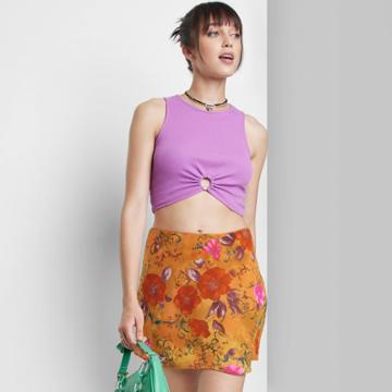 Women's Chiffon Slip Mini Skirt - Wild Fable Gold Floral Xxs