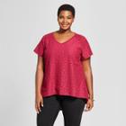 Women's Plus Size Lace V-neck Short Sleeve T-shirt - Ava & Viv Berry (pink) X