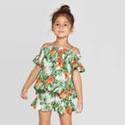 Toddler Girls' Off The Shoulder Floral Blouse - Art Class Green