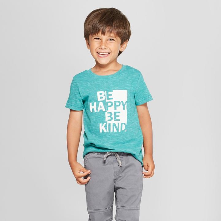 Toddler Boys' Be Happy Be Kind Short Sleeve T-shirt - Cat & Jack Teal
