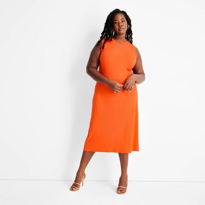 Women's Plus Size Sleeveless Ribbed Cut Out Back A-line Dress - Future Collective With Kahlana Barfield Brown Orange