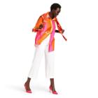 Women's Colorblock Long Sleeve Collared Silk Blouse - Isaac Mizrahi For Target Orange/pink S, Women's, Size: Small,
