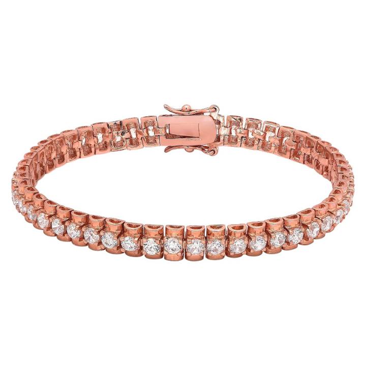 Target Women's Round-cut Cubic Zirconia Line Bracelet Rose Gold Plated, Pink Rose