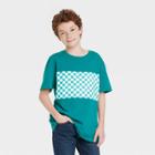 Boys' Checkered Colorblock Short Sleeve Graphic T-shirt - Art Class Teal Green