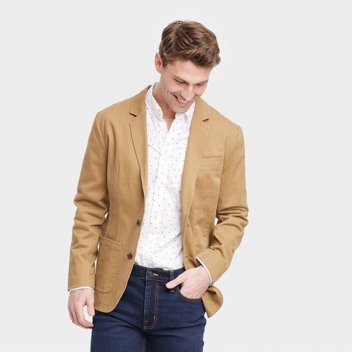 Men's Washed Cotton Blazer - Goodfellow & Co Brown