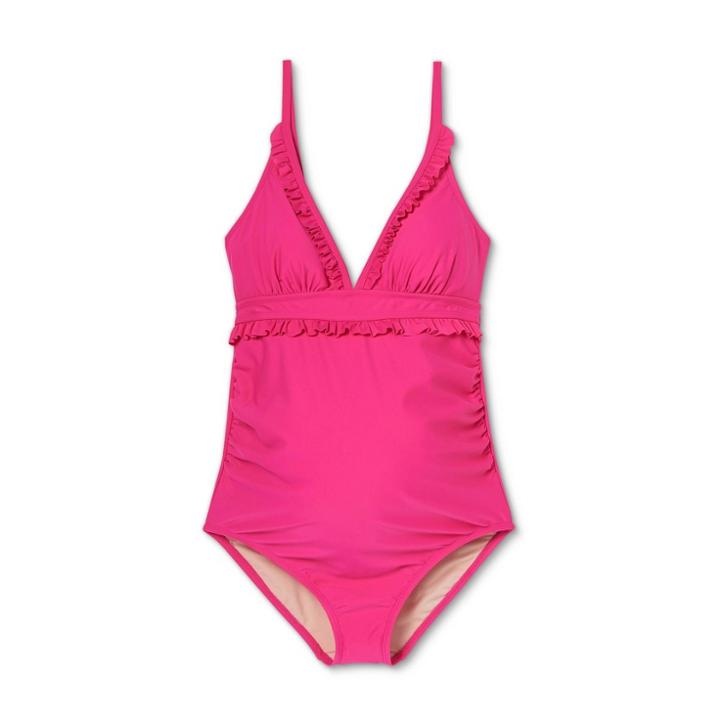 V-neck Micro Ruffle One Piece Maternity Swimsuit - Isabel Maternity By Ingrid & Isabel Pink