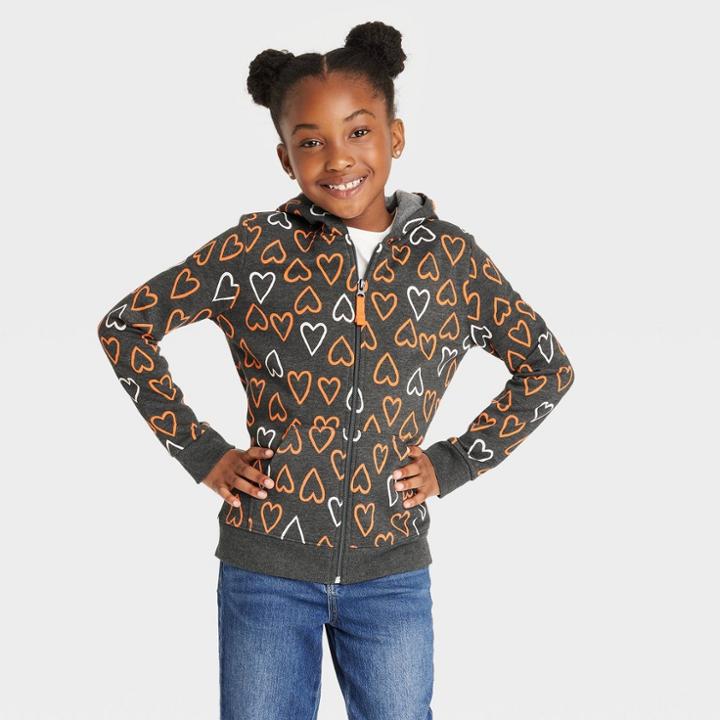 Girls' Halloween Printed Zip-up Fleece Hoodie - Cat & Jack Black