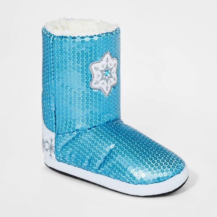 Girls' Disney Frozen 2 Sequin Booties Slippers - Blue M, Girl's,