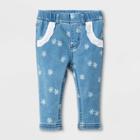 Baby Girls' Floral Denim Pants With Eyelet Pocket - Cat & Jack Blue Newborn, Girl's
