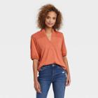Women's Smocked 3/4 Sleeve Henley Shirt - Knox Rose Light Orange