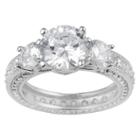 Journee Collection 5 1/3 Ct. T.w. Round-cut Cz Basket Set Three-stone Engagement Ring In Sterling Silver - Silver,