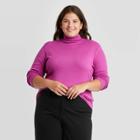 Women's Plus Size Long Sleeve Turtleneck T-shirt - A New Day Purple