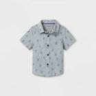 Toddler Boys' Dino Hula Hooping Poplin Woven Short Sleeve Button-down Shirt - Cat & Jack Gray
