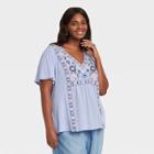Women's Plus Size Short Sleeve Embroidered Top - Knox Rose Dusty Purple
