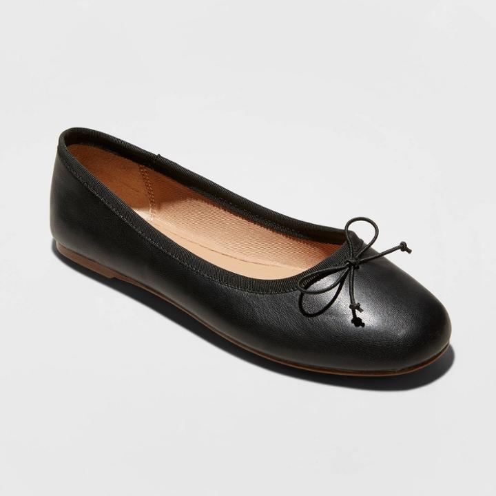 Women's Alyssa Faux Leather Bow Ballet Flats - A New Day Black