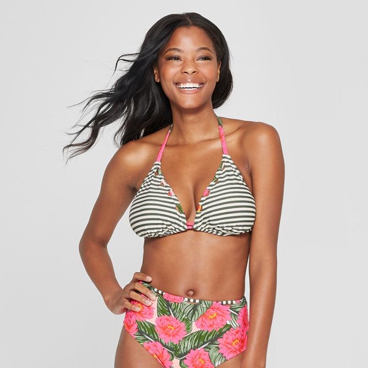 Women's Triangle Bikini Top - Xhilaration Olive D/dd Cup, Green