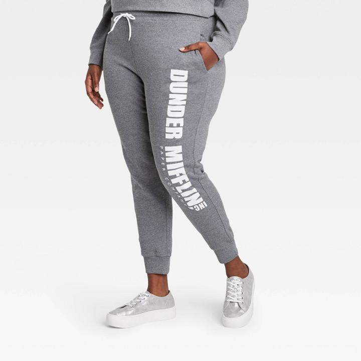 Women's The Office Plus Size Dunder Mifflin Graphic Jogger Pants - Gray