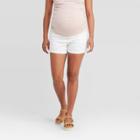Maternity Cross Panel Midi Jean Shorts - Isabel Maternity By Ingrid & Isabel White