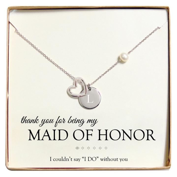 Cathy's Concepts Monogram Maid Of Honor Open Heart Charm Party Necklace - L, Women's,