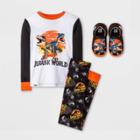 Boys' Lego Jurassic World 2pc Pajama Set With Slippers - White/black/orange