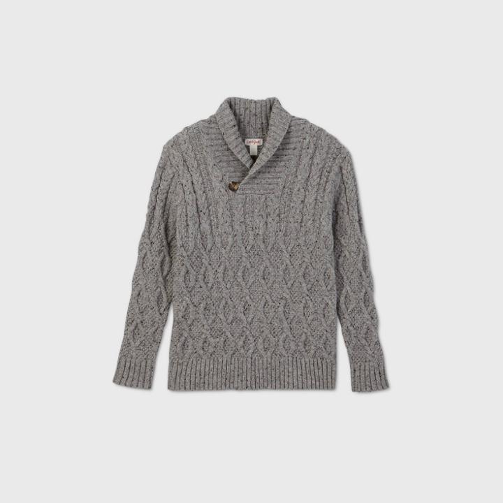 Boys' Holiday Cable Knit Shawl Collar Sweater - Cat & Jack Gray