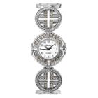 Women's Geneva Platinum Round Face Marcasite Accent Bracelet Watch -
